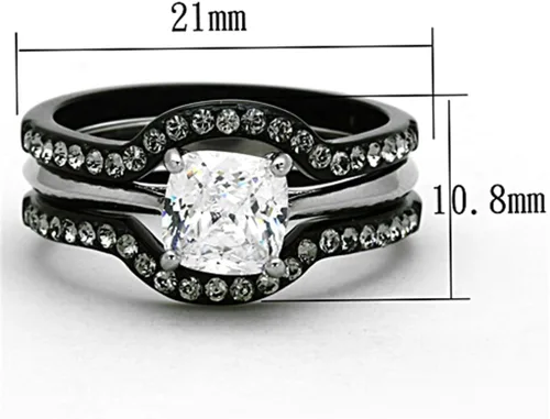 Vista 4 de Marimor Jewelry His and Hers 4 Piece Black Stainless Steel Wedding Engagement Ring and Classic Band Set