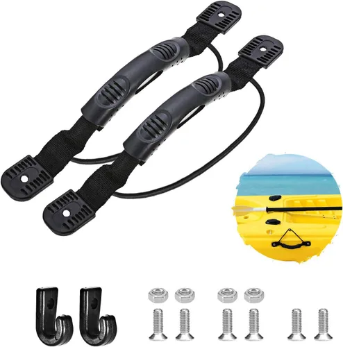 WILLWIN 2 manijas de montaje lateral de canoa para kayaks con accesorios de soporte de paleta de cuerda elástica + 2 ganchos en J con kit de