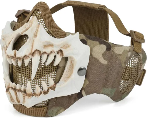 Vista 17 de Máscaras de media cara Airsoft Máscara táctica de protección facial con malla para Halloween, Paintball, CS, Caza