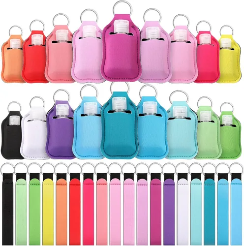 Patelai Juego de 54 botellas de viaje vacías con soporte para llavero, contenedor de botella de viaje de 1 oz, soportes para botellas, llavero de
