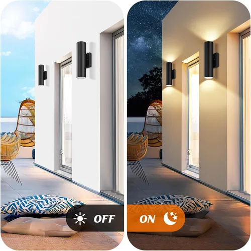 Vista 2 de GoBright Luces de pared para exteriores, 12 W, 3000 K, luces LED integradas cilíndricas hacia arriba, 1200 lúmenes, aplique de pared exterior súper