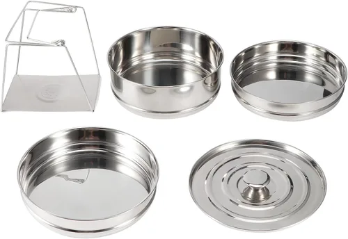 Vista 2 de 3 Tier Stackable Steamer Pot, Stainless Steel Cooker Insert for Pressure Cooker, Perfect for Steaming Rice, Vegetables, Meat and Fish