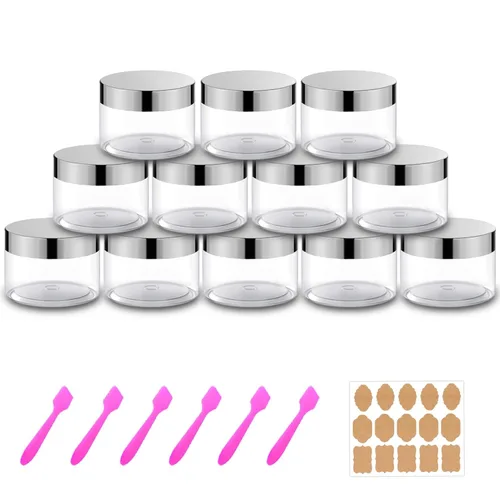 Vista 21 de Paquete de 12 recipientes pequeños de plástico de 4 onzas con tapas + paquete de 12 tarros de muestra de cosméticos de 0.7 oz/0.7 fl oz