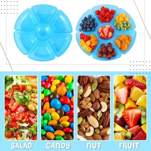 Vista 5 de Zhehao 4 platos divididos de plástico pesado seccionales para servir con 40 tenedores desechables de 10.6 pulgadas, plato redondo de 7 secciones