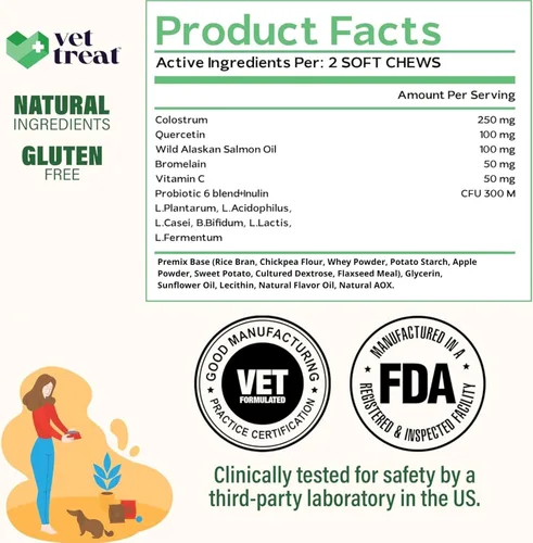 Vista 5 de VET TREAT Masticables para aliviar la alergia para perros, 120 masticables para alergias para perros, alivio de picazón para perros, antipicazón