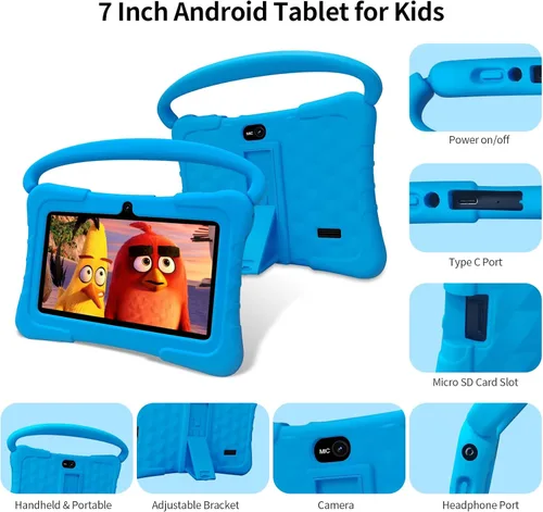 Vista 7 de Tableta para niños de 7 pulgadas, tabletas Android 13 de 32 GB con WiFi, cámara dual, educación, juegos, software para niños preinstalado, tabletas