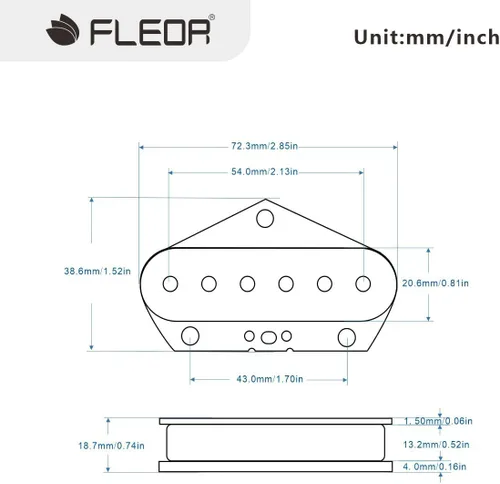 Vista 2 de FLEOR Alnico 5 Black TL Bridge Pickup para guitarra eléctrica estilo TL Pieza