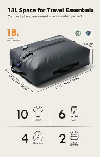Vista 4 de IKYWT Bolsas de sellado al vacío para viaje con bomba recargable, cubos de embalaje de compresión de 18 litros para maleta de mano y mochila