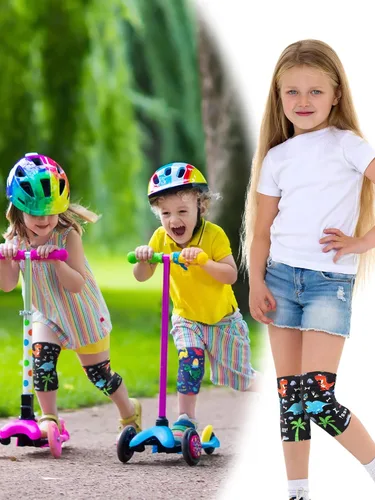 Vista 4 de 2 pares de rodilleras para niños, de dinosaurio, antideslizantes, acolchadas, de esponja, transpirables, flexibles, rodilleras elásticas para niños