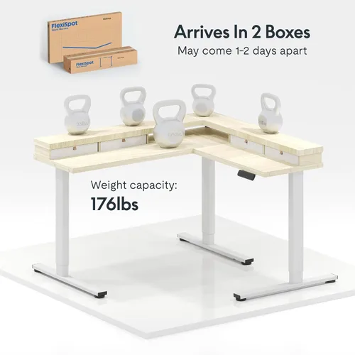 Vista 18 de FLEXISPOT Escritorio de esquina profesional con motor dual en forma de L, escritorio eléctrico de pie, escritorio de pie con altura ajustable, mesa