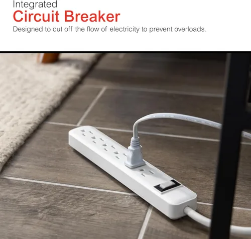 Vista 6 de GE - Protector de sobretensión de 6 tomas, extensión de 2 pies, regleta multicontactos, 450 julios, tapas de seguridad de cierre por torsión, Blanco