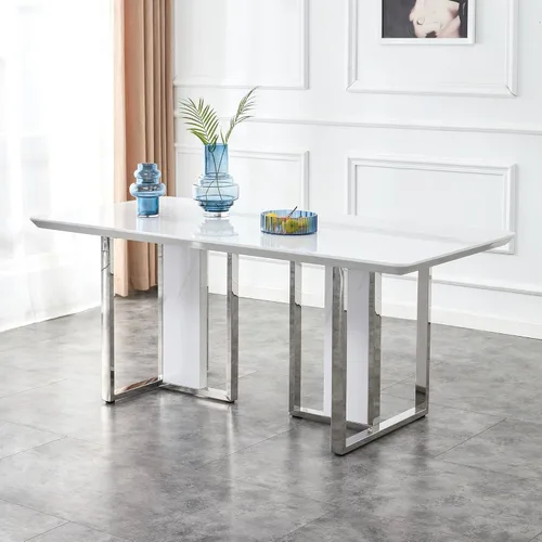 Vista 11 de LKTART Mesa de comedor rectangular de mármol de imitación de 63 pulgadas con mesa de mármol negro y patas de metal, mesa de cocina rectangular negra