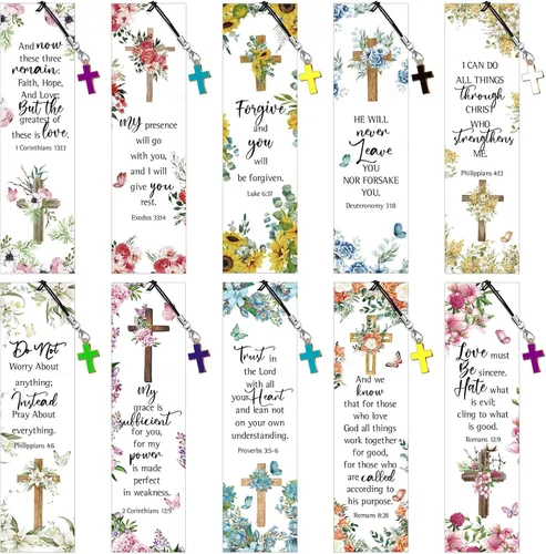 Gersoniel 30 marcadores cristianos para mujer, versículo bíblico, marcador de páginas religiosas a granel con colgante de cruz para primera