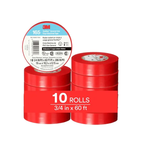 Vista 20 de 3M Temflex Cinta Eléctrica de Vinilo Multiusos 165, Negra, 3/4 pulg x 60 pies (19 mm x 18 m), Paquete de 10 Rollos
