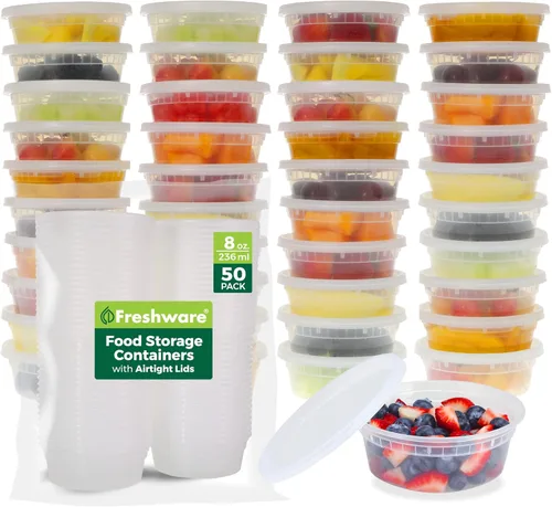 Vista 10 de Freshware Contenedores de almacenamiento de alimentos con tapas [60 unidades de 8, 16, 32 onzas, 20 juegos de cada tamaño] Contenedores de plástico