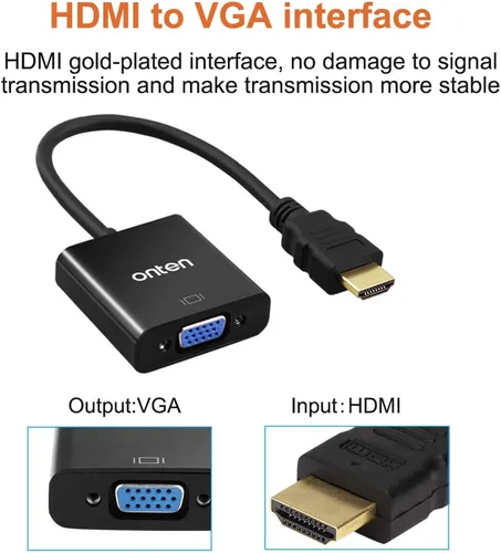 Vista 4 de Cable HDMI a VGA. Convertidor HDMI macho a VGA macho con conector de audio de 0.138 in para TV Stick, Raspberry Pi, portátil, monitor, PC, tableta