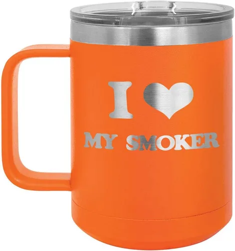 Vista 7 de I Love My Smoker BLACK 15 oz Coffee Cup w/Slide Top Lid Insulated Travel Coffee Mug BBQ & Grilling Gift Idea For Men Who Have Everything, Dad &