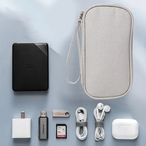 Vista 6 de Organizador de cables de viaje, bolsa de doble capa, accesorios electrónicos, bolsa de almacenamiento portátil impermeable para cable, cargador