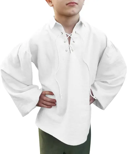 Bbalizko Camisa medieval de pirata para niños, renacentista, con cordones, para Halloween, jacobita escocés, disfraz de Ghillie