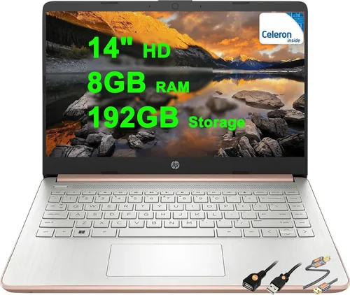 HP 14 portátiles ligeros para negocios y estudiantes de 14 pulgadas HD antirreflejos Intel Celeron de 4 núcleos N4120 8 GB de RAM 192 GB de