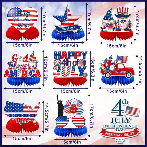Vista 2 de JULMELON 8 piezas de decoración de mesa del 4 de julio, centros de mesa 3D de doble cara del 4 de julio para mesas, decoración patriótica