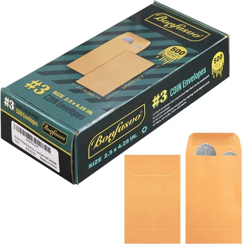 Vista 6 de Bonfasvo Paquete de 500 sobres para monedas marrón #1 de 2.25 x 3.5 pulgadas, sobres de papel kraft clásicos para piezas pequeñas con solapa