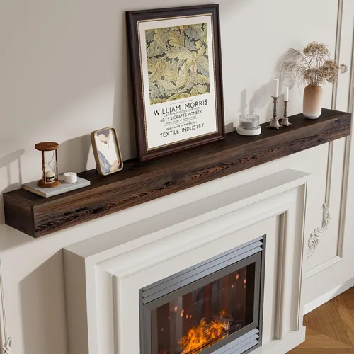 Vista 37 de Marsmiles Repisa de chimenea de 48 pulgadas, manteles de madera rústicos hechos a mano para sobre la chimenea, estantes flotantes montados