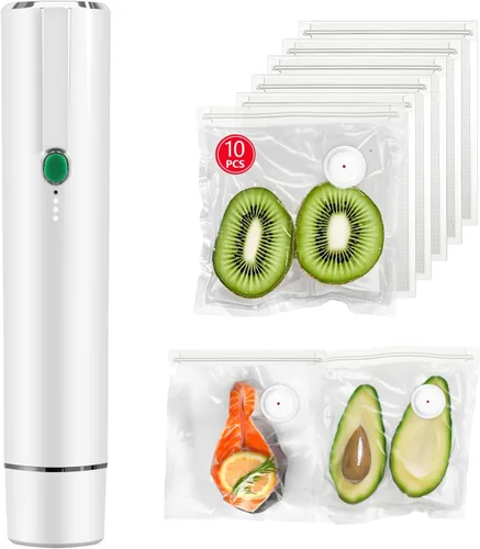 Vixino Sellador al vacío, sellador al vacío para alimentos, sellador de vacío de mano (selladores al vacío+10 bolsas reutilizables de sellado al