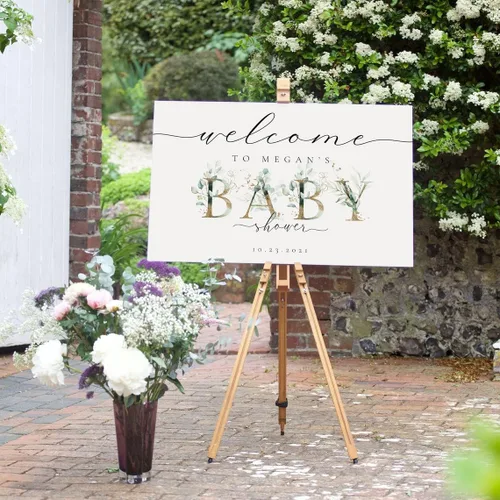 Vista 7 de Letrero de bienvenida personalizado de flores silvestres para baby shower, decoración floral, letrero de plástico