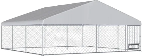 Vista 9 de Perrera para perros al aire libre de 13 x 13 pies con techo, valla exterior para perros con cuencos rotados para perros, recinto grande