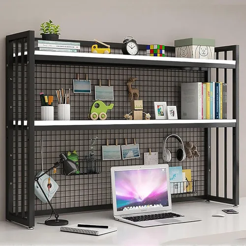 Vista 11 de Estantería de escritorio de 2 niveles para escritorio de computadora, pantalla ajustable, estantería de madera para encimera, estante de escritorio