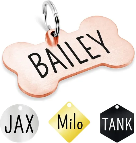 Vista 18 de Ultra Joys Etiquetas de perro personalizadas grabadas para mascotas, etiquetas de perro personalizadas en la parte delantera y trasera