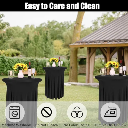 Vista 4 de Spandex Cocktail Table Skirt 32"x 43" Black Stretch Cocktail Table Cover, Washable Round High Top Tablecloth for Bar, Wedding, Party, Events (Black)