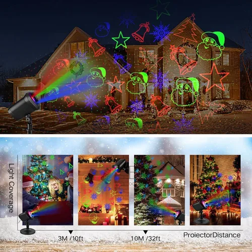 Vista 2 de Luces láser de Navidad, proyector de Navidad LED, proyector de paisaje, espectáculo de estrellas con control remoto de Navidad, decoración