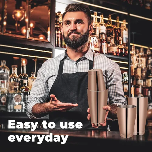 Vista 5 de Lallisa Juego de 10 cocteleras profesionales Boston de acero inoxidable, mezclador de bebidas, herramientas básicas, batidor de metal