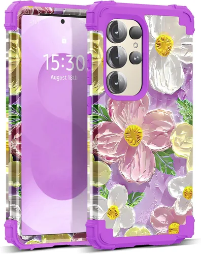 Vista 39 de Funda para Galaxy A14 5G Case, Patrón Floral 3 en 1 Protección Resistente de Servicio Pesado a Prueba de Golpes Parachoques de Goma de Silicona
