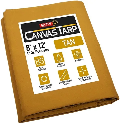 Vista 77 de Mytee Products Lona de lona marrón oscuro de 6 x 8 pies de 12 onzas, resistente al agua y transpirable, lonas resistentes, cubierta de lona