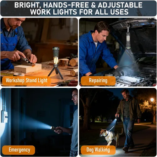 Vista 8 de Linterna de camping recargable, linterna táctica, 11 modos, linterna multifunción de 10000 lúmenes, luz de campamento portátil con soporte, linterna