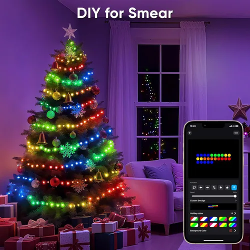 Vista 3 de Ollny Luces de Navidad Inteligentes 66 Pies 200 LEDs, Luces de Árbol de Navidad que Cambian de Color Controladas por App y Control Remoto, Cadena