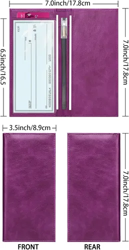 Vista 3 de LLi Cufite Funda de cuero para chequera superior y lateral, cheques duplicados con inserto de plástico, soporte para bolígrafo, billetera delgada
