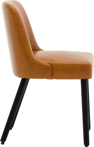Vista 6 de MINCETA Silla de comedor, Morden Silla de cocina tapizada con patas de madera, juego de 2, PU en marrón
