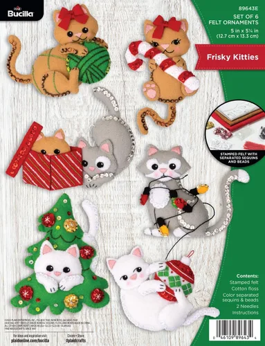Kit de 6 piezas de aplicación de fieltro Bucilla, gatitos traviesos, perfecto para manualidades y artesanías navideñas DIY, 89643E