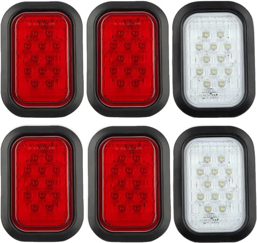 Partswcgg Juego de 6 luces LED rectangulares de 5 x 3 pulgadas para freno/giro/cola/freno y respaldo de marcha atrás para camión, remolque, luces de