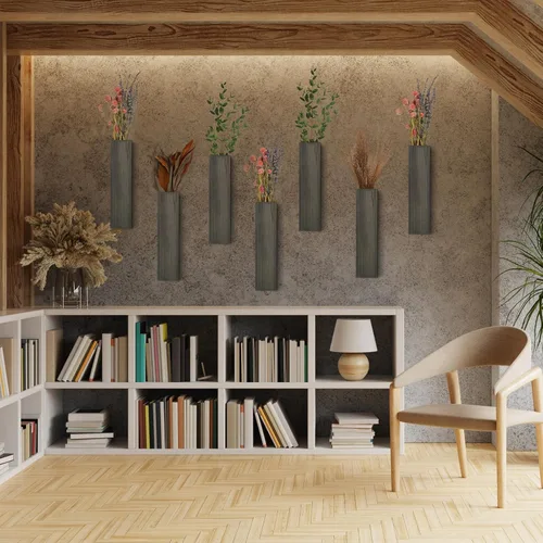 Vista 4 de Skylety Paquete de 6 macetas de pared de madera para plantas de interior, jarrón colgante de madera, decoración de pared de granja para dormitorio