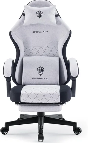 Vista 12 de Dowinx Silla de tela para videojuegos, silla ergonómica para computadora con reposapiés y cojín de resorte de bolsillo, silla de videojuegos de Gris