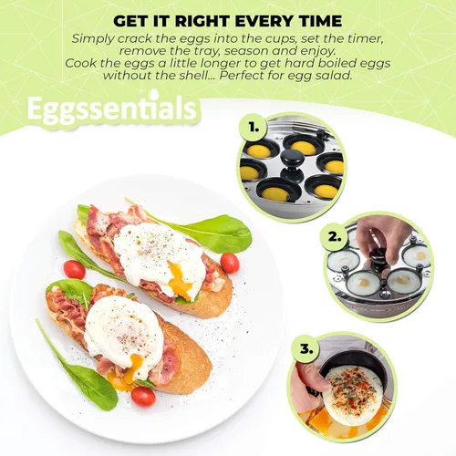 Vista 4 de Eggssentials Fabricante de Huevos Escalfados Sartén para Huevos Escalfados de Acero Inoxidable de Grado Alimenticio Libre de PFOA con Espátula