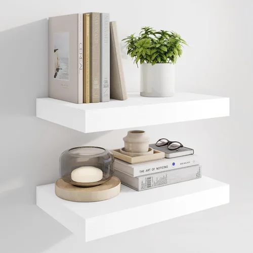 Vista 14 de Marsmiles Estantes flotantes de 32" para pared, estantes de madera con soportes invisibles, juego de 2, estante de pared de estilo rústico de granja