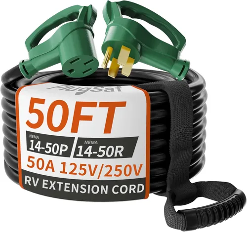 Vista 10 de PlugSaf NEMA 14-50P/14-50R 3 pies 50 Amp cable de extensión RV/EV para exteriores con mango de agarre, cable de alimentación RV STW flexible de 4