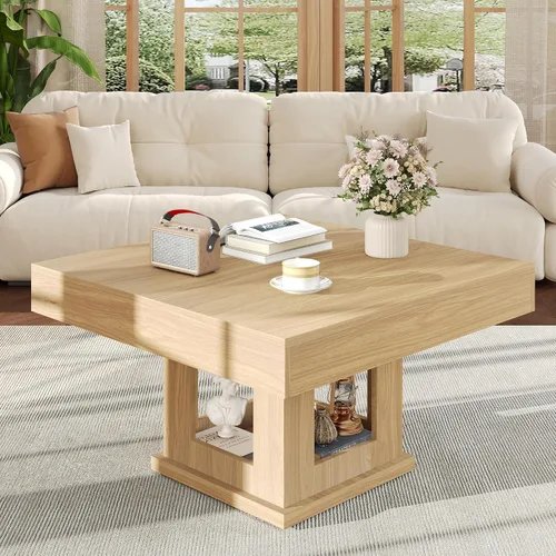 [Usado] knoworld Mesa de centro cuadrada, mesa de centro de madera con almacenamiento y casa para gatos, mesa de cóctel para sala de estar, mesa