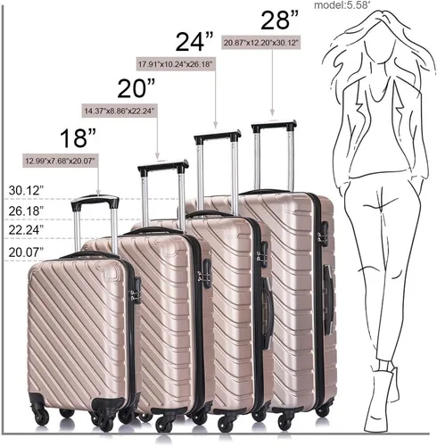Vista 7 de Hardshell Luggage - Juego de 4 piezas de equipaje ABS con ruedas giratorias carcasa dura maletas mochila gratis Dorado champán